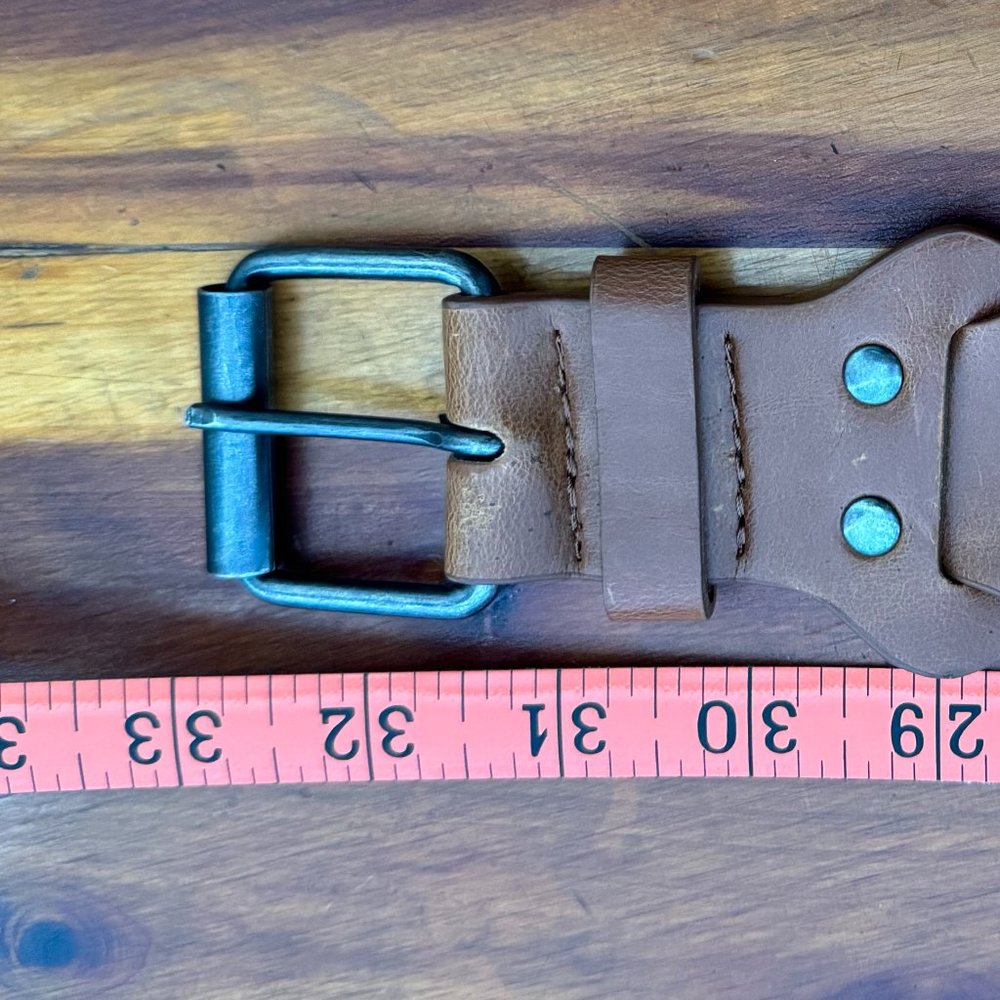 BCBG Tan Leather Belt Bronze Buckle Braided Detailing (Medium) - Picture 6 of 6